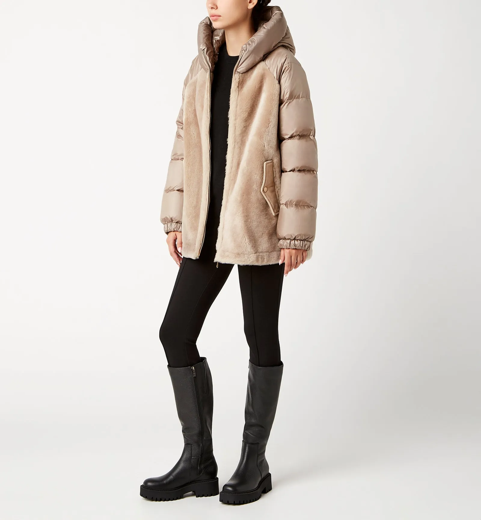 NAYLOR SHEARLING AND DOWN PUFFER COAT