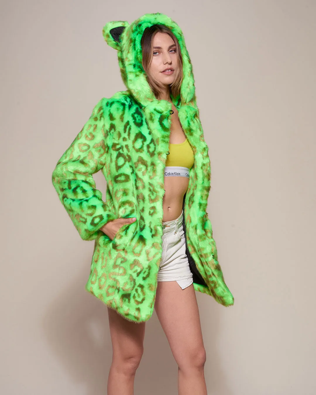 Neon Green Leopard Luxe Classic Faux Fur Coat | Women's