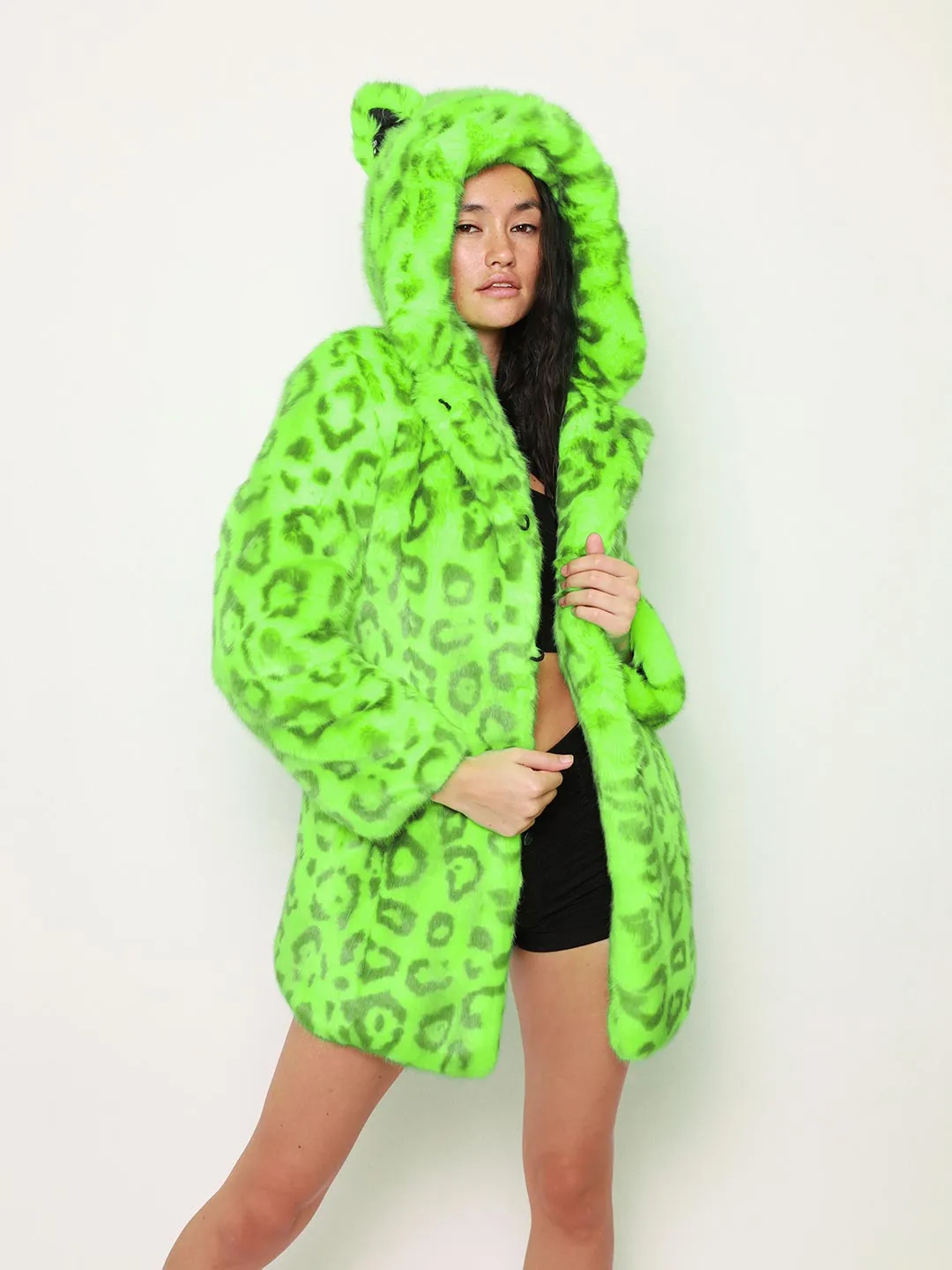 Neon Green Leopard Luxe Classic Faux Fur Coat | Women's