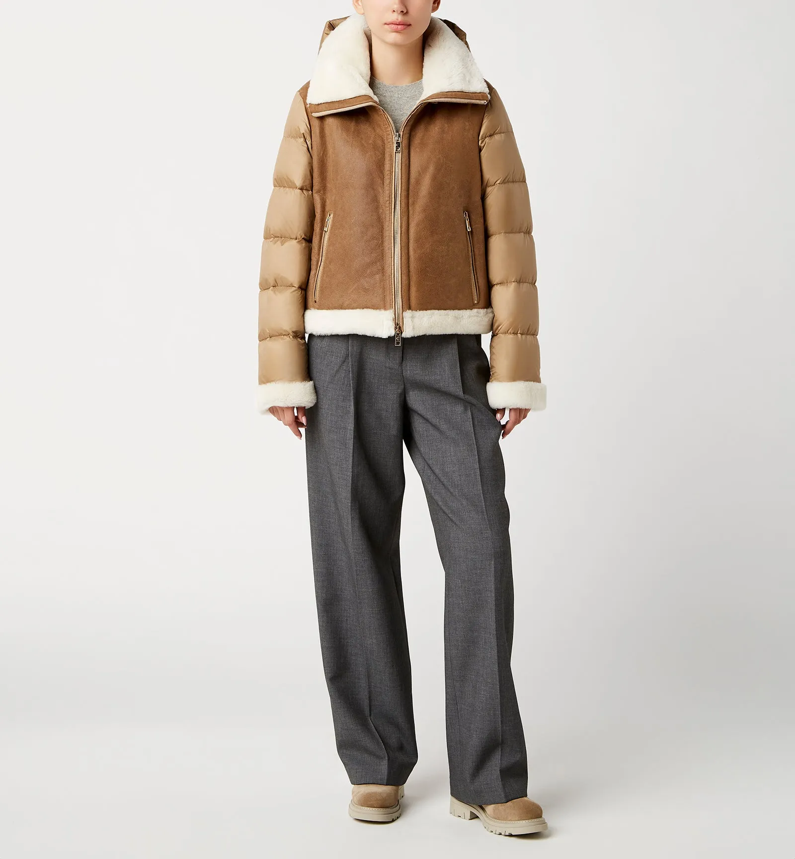 NOLYN SHEARLING AND DOWN PUFFER COAT