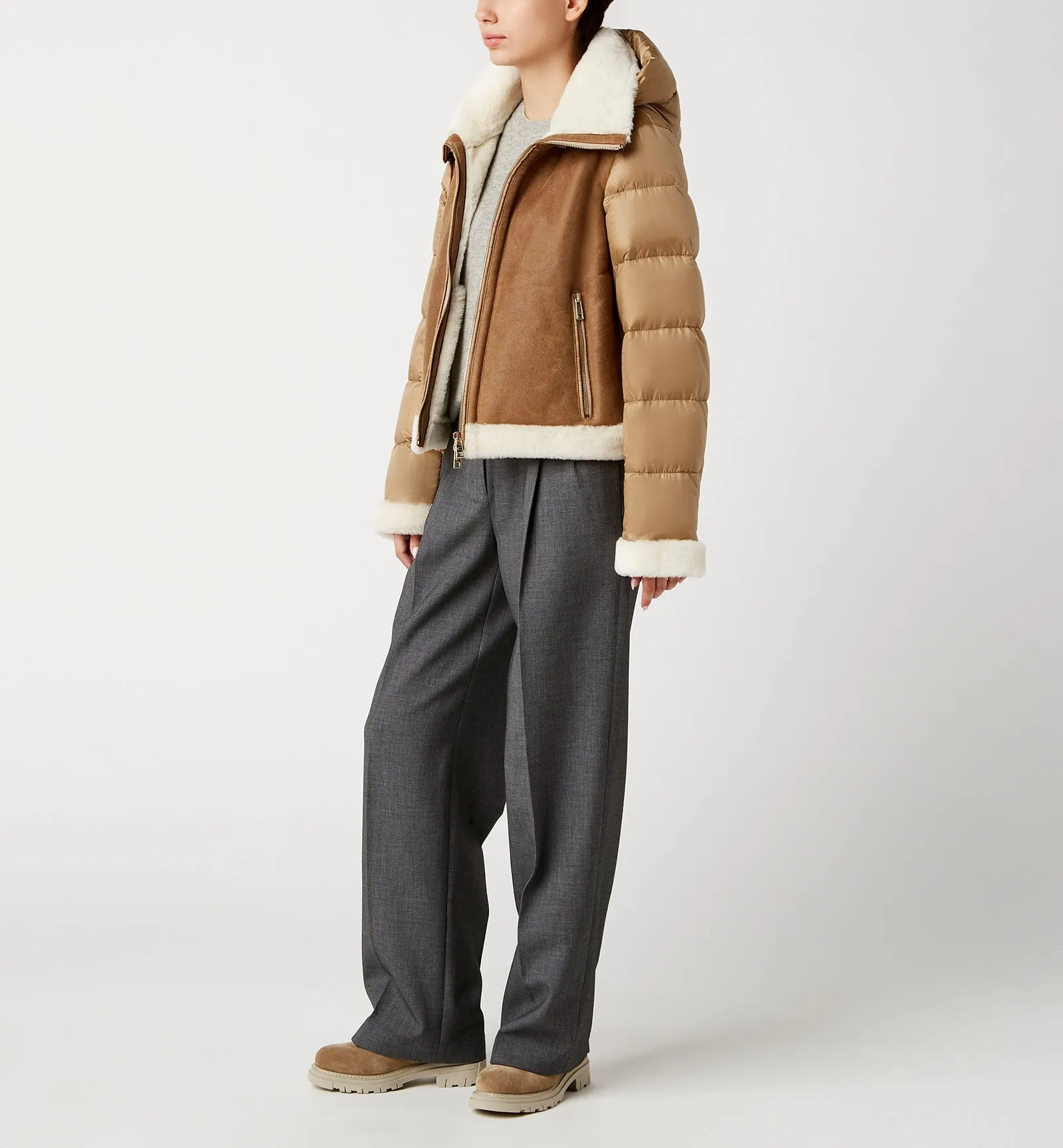 NOLYN SHEARLING AND DOWN PUFFER COAT