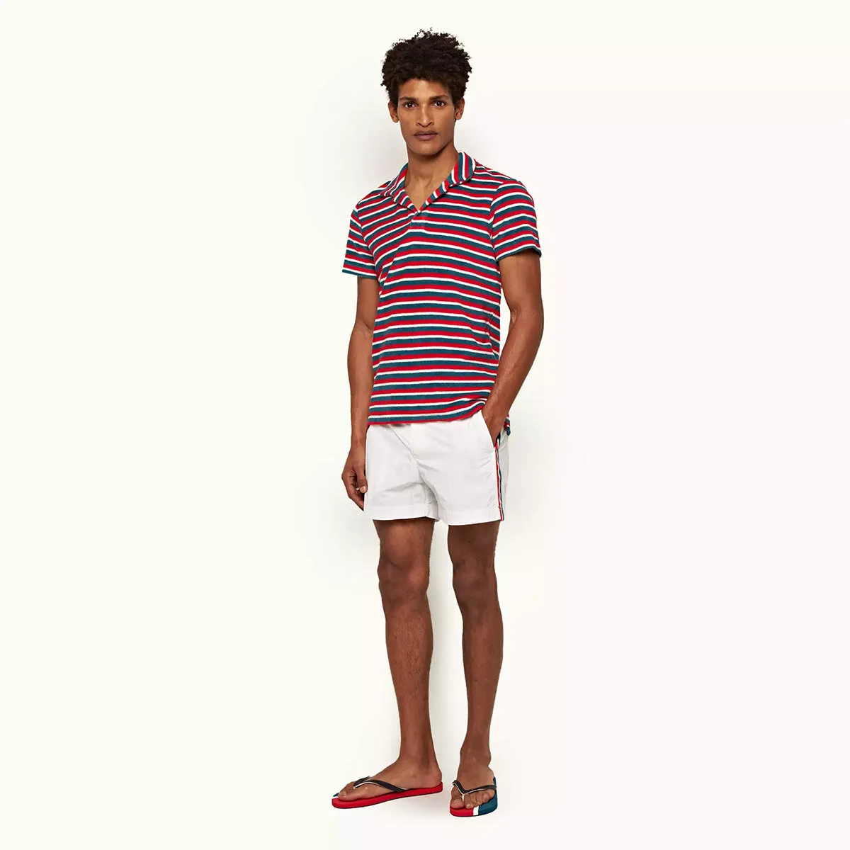 Orlebar Brown - Terry Towelling Stripe Polo Shirt in Red/Blue