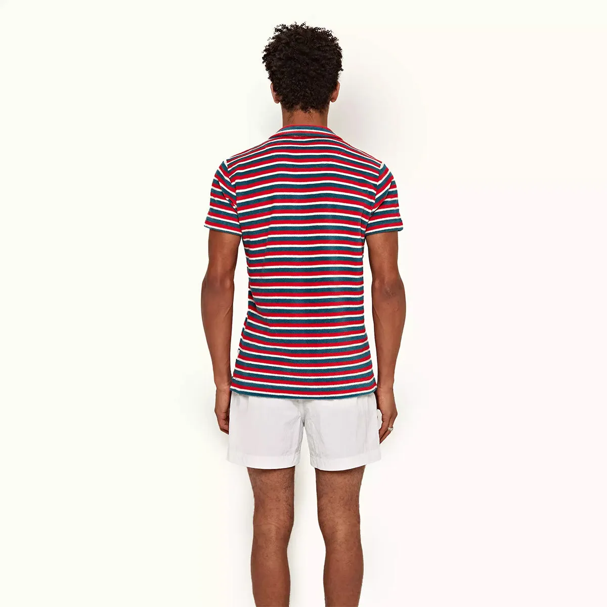 Orlebar Brown - Terry Towelling Stripe Polo Shirt in Red/Blue