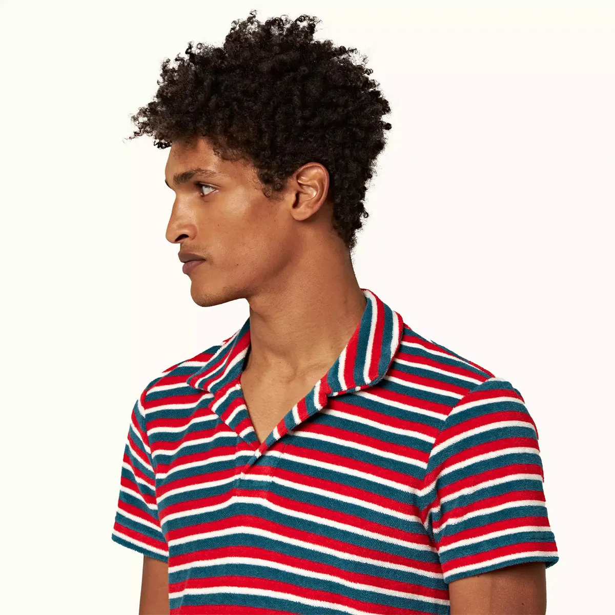 Orlebar Brown - Terry Towelling Stripe Polo Shirt in Red/Blue