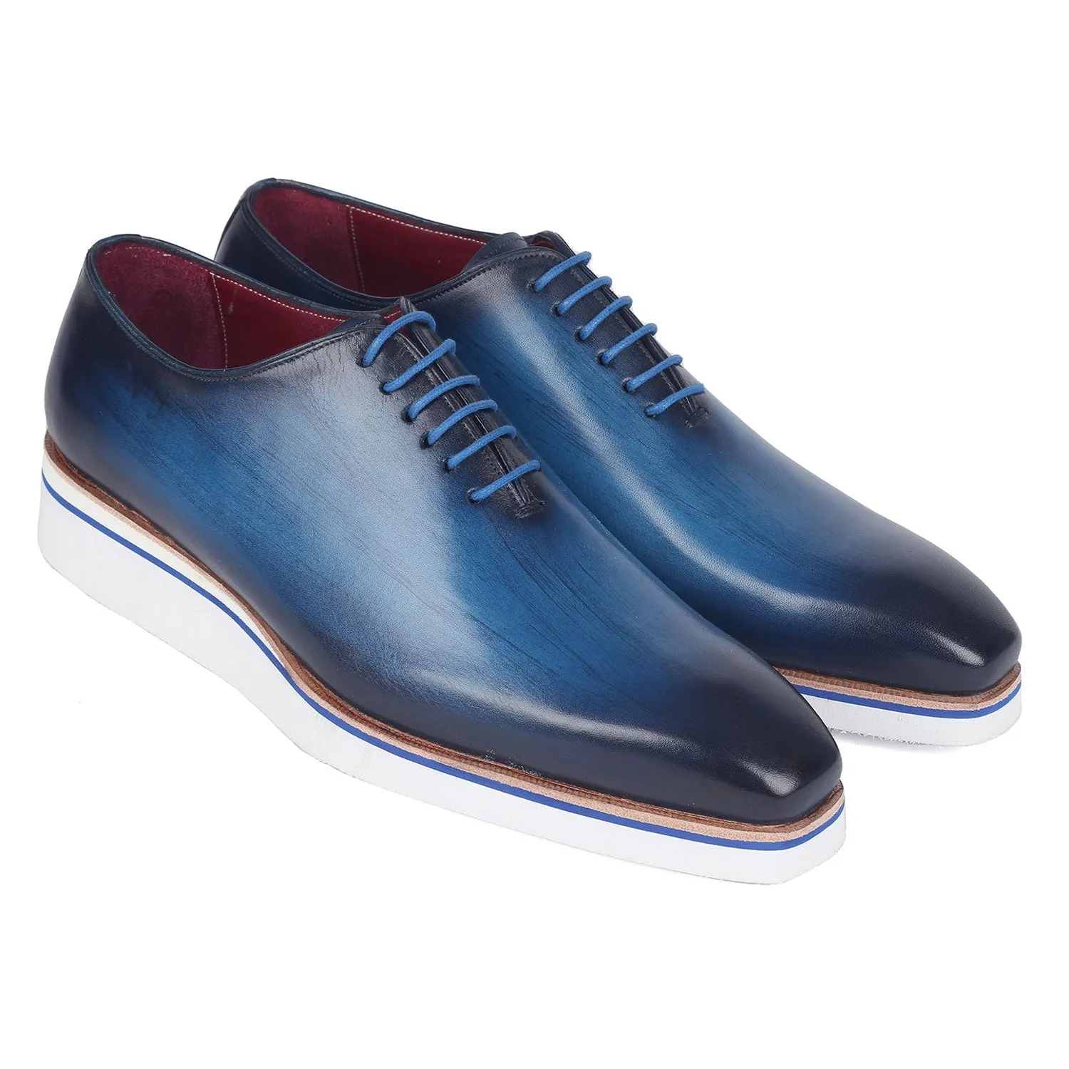 Paul Parkman 191-BLU Men's Shoes Blue Calf-Skin Leather Smart Casual Wholecut Oxfords (PM6393)