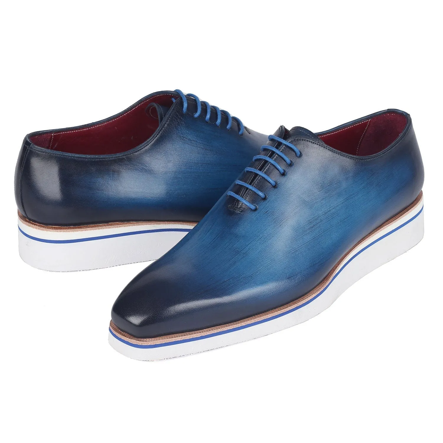 Paul Parkman 191-BLU Men's Shoes Blue Calf-Skin Leather Smart Casual Wholecut Oxfords (PM6393)