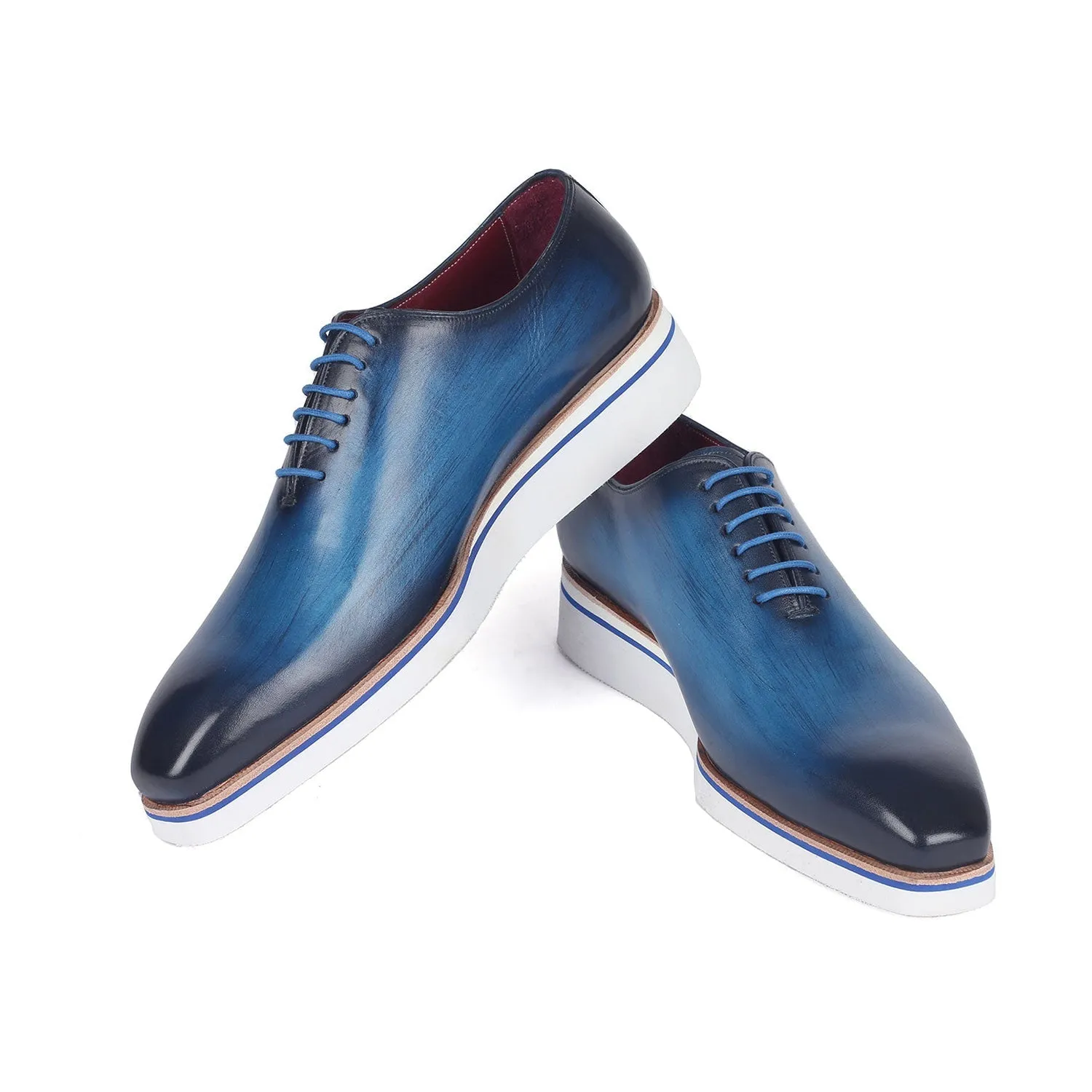 Paul Parkman 191-BLU Men's Shoes Blue Calf-Skin Leather Smart Casual Wholecut Oxfords (PM6393)