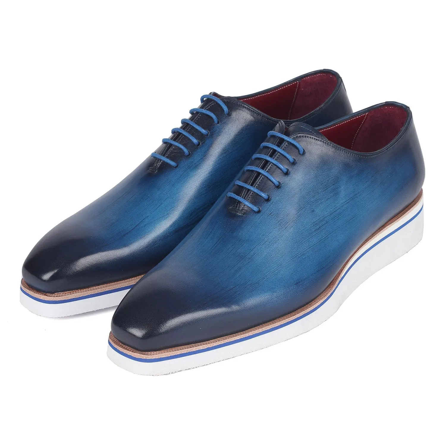 Paul Parkman 191-BLU Men's Shoes Blue Calf-Skin Leather Smart Casual Wholecut Oxfords (PM6393)