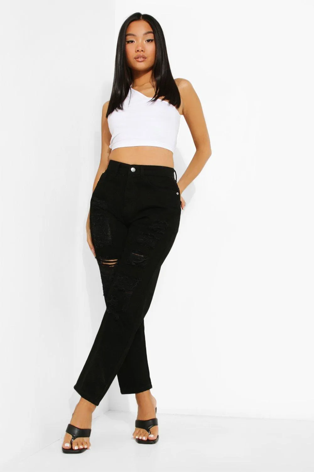 Petite High Rise Extreme Ripped Mom Jeans