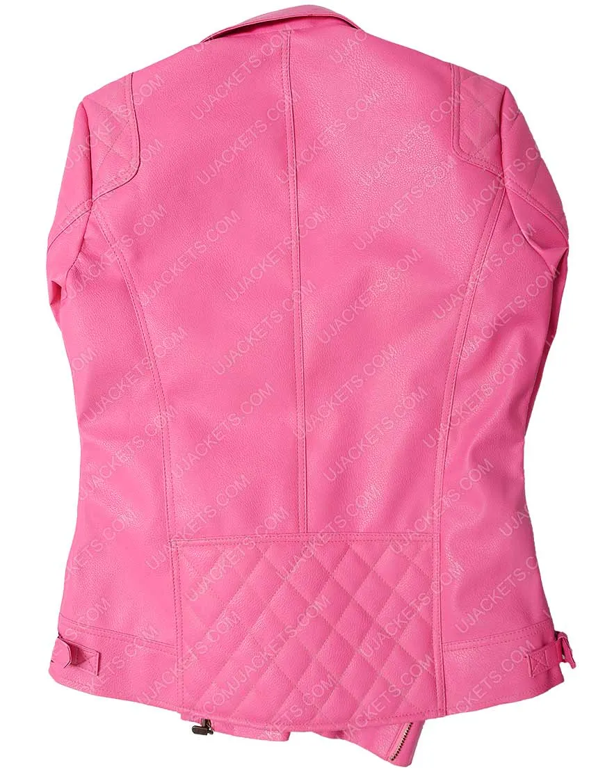 Pink Zip Faux Leather Quilted Jacket - Women Jacket