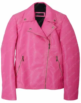 Pink Zip Faux Leather Quilted Jacket - Women Jacket