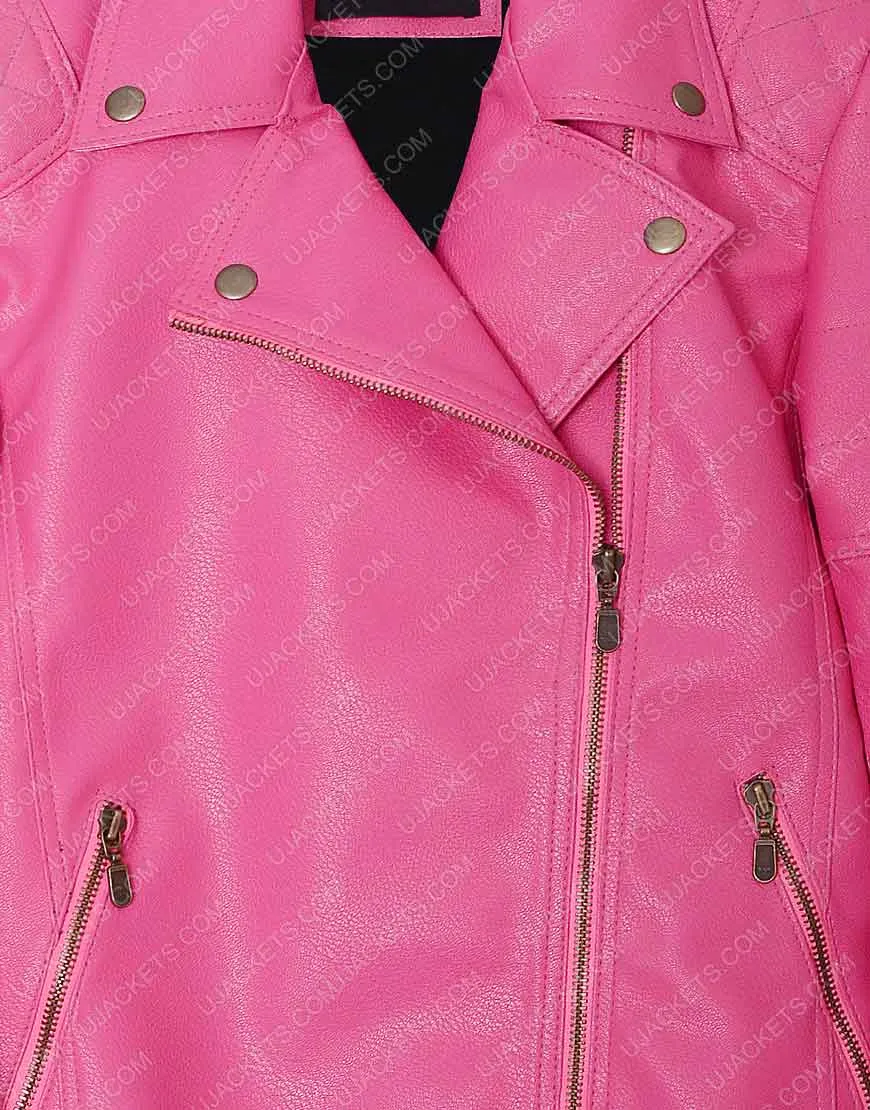 Pink Zip Faux Leather Quilted Jacket - Women Jacket