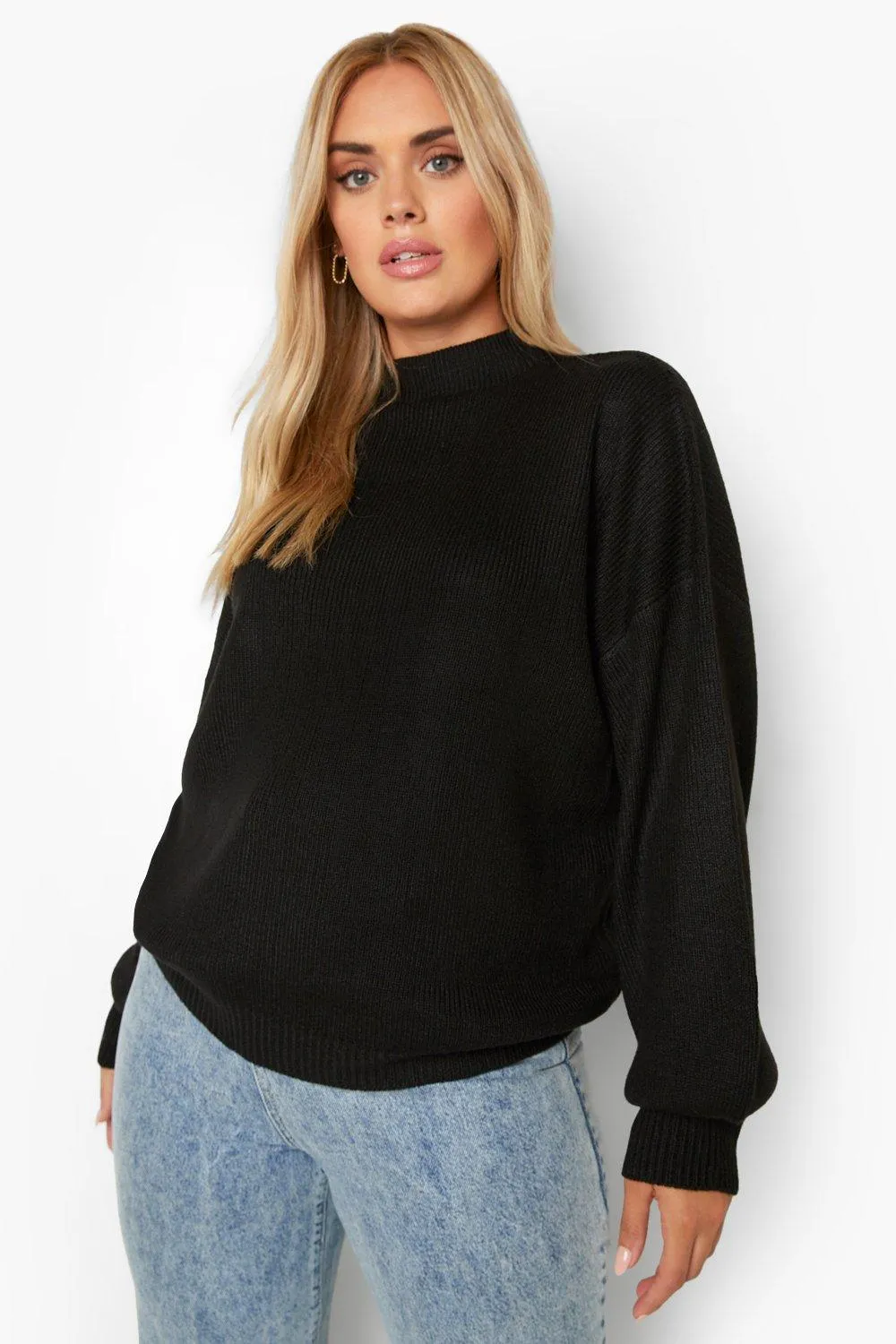 Plus High Neck Balloon Sleeve Sweater