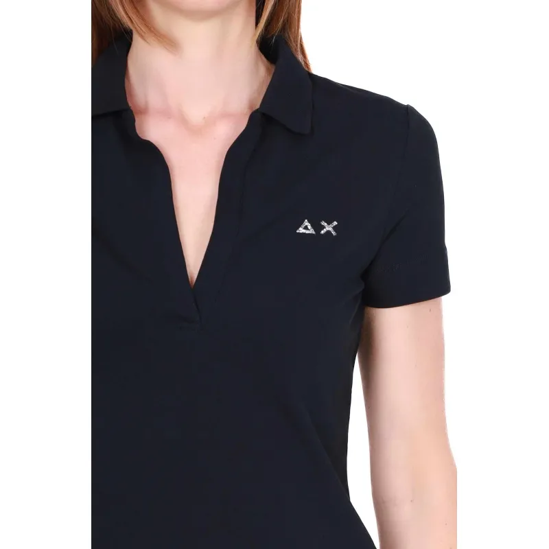 POLO DONNA MANICHE CORTE IN PIQUET STRETCH, NERO