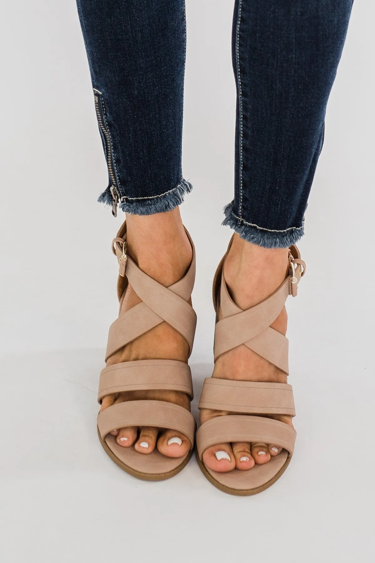 Qupid Strappy Heels- Blush