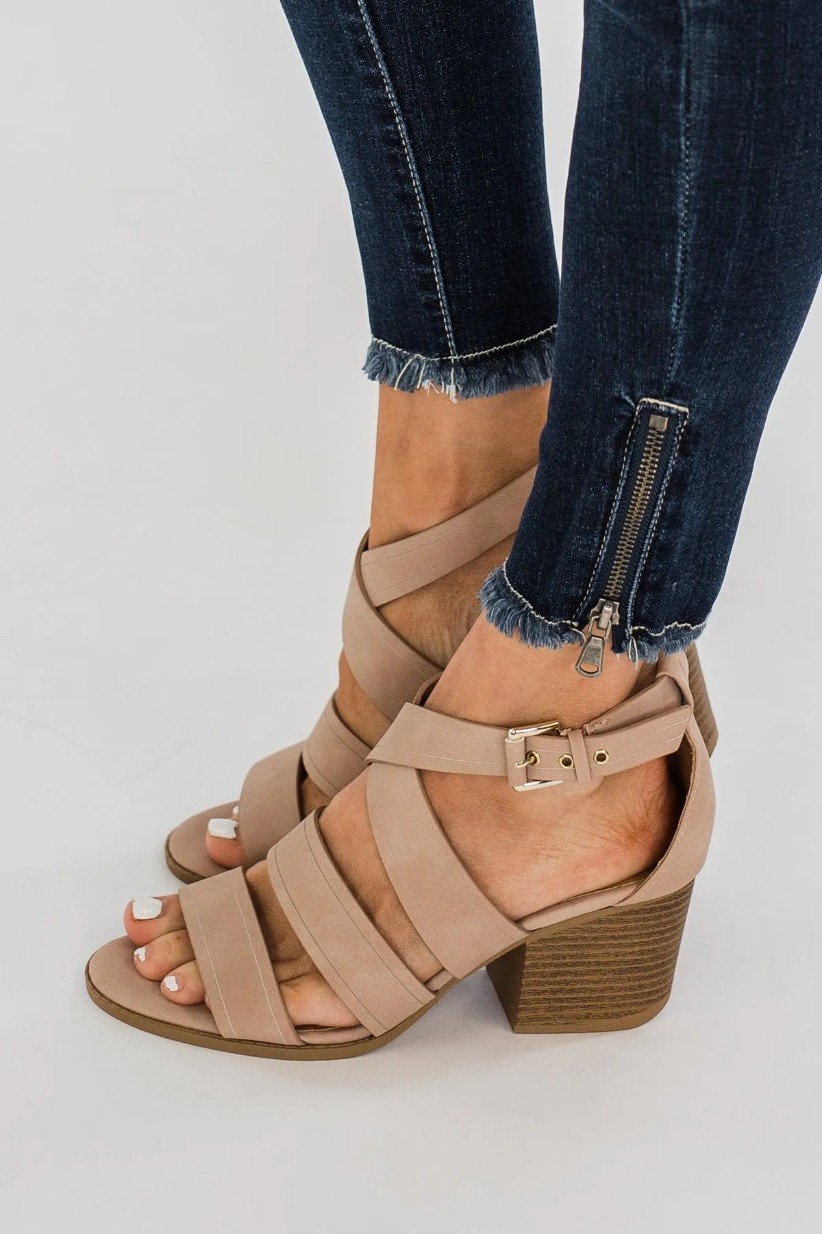 Qupid Strappy Heels- Blush