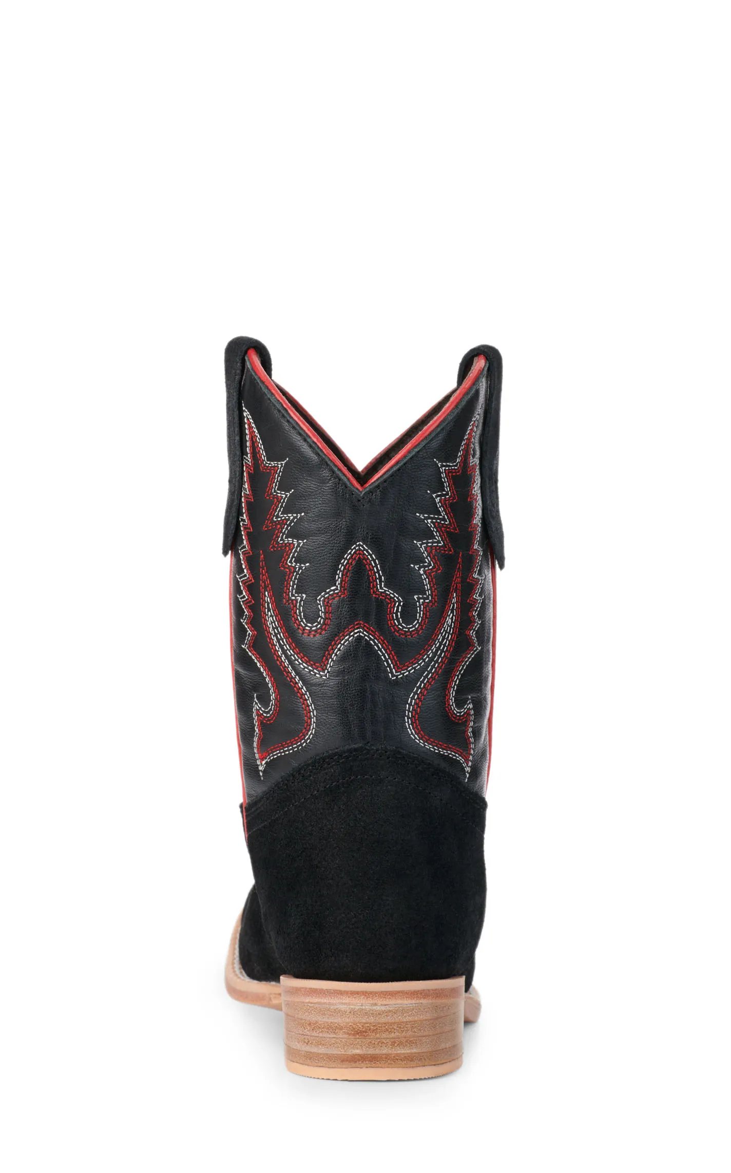 R. Watson Kids' Black Suede and Black Wide Square Toe Cowboy Boots