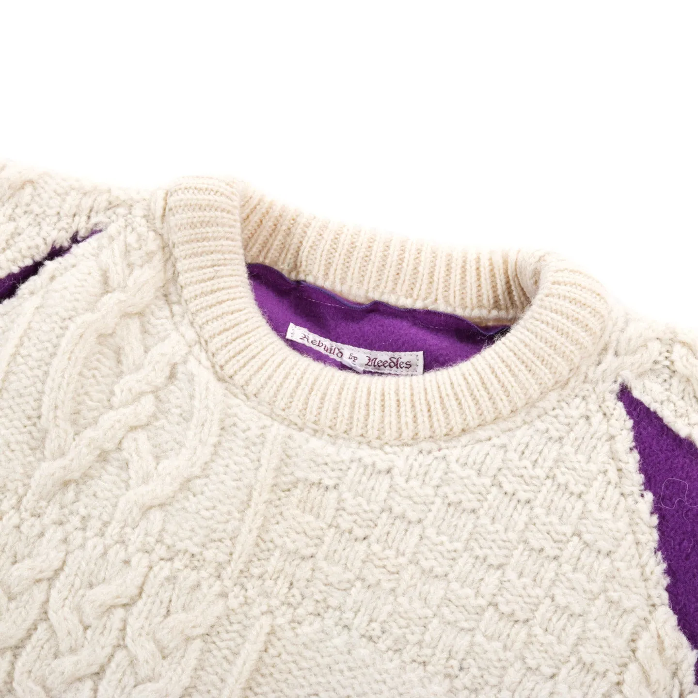 REBUILD BY NEEDLES FISHERMAN SWEATER NATURAL / PURPLE - S (B)