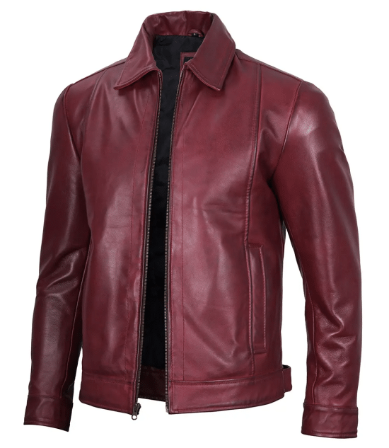 Reeves Men's Harrington Real Maroon Leather Jacket