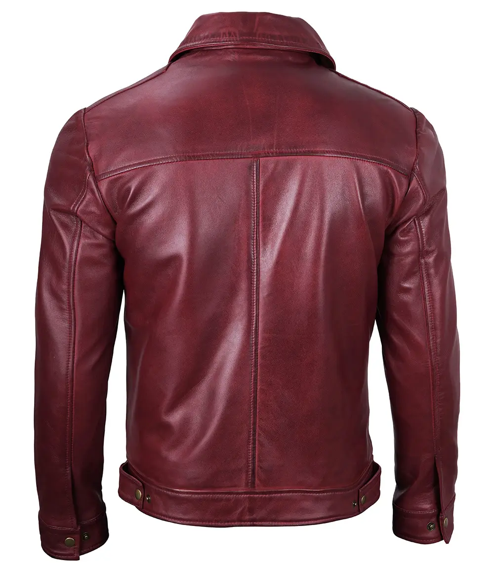 Reeves Men's Harrington Real Maroon Leather Jacket