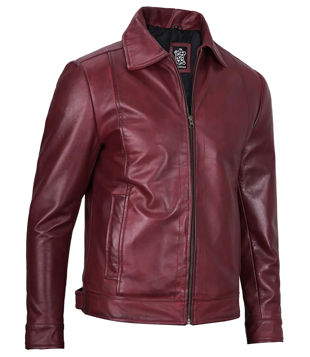 Reeves Men's Harrington Real Maroon Leather Jacket