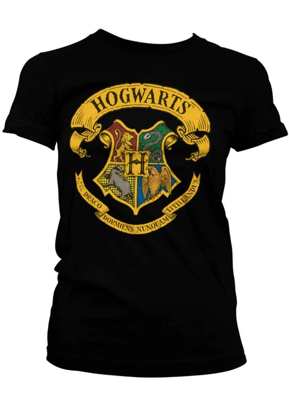 Retro Movies Harry Potter Hogwarts Crest Girly T-Shirt Black