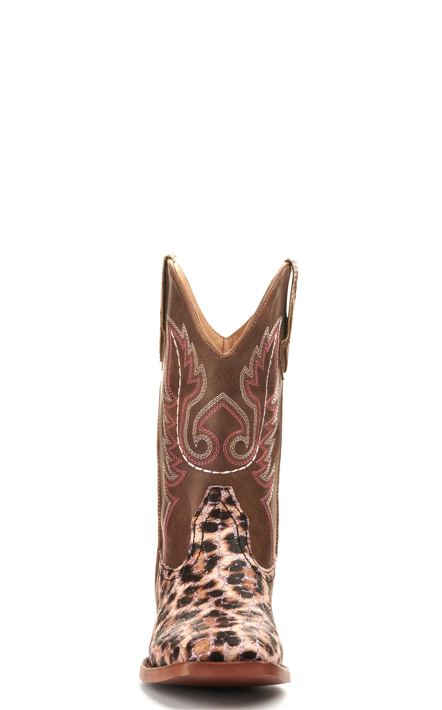 Roper Girl's Brown and Leopard with Pink Glitter Wide Square Toe Cowboy Boot