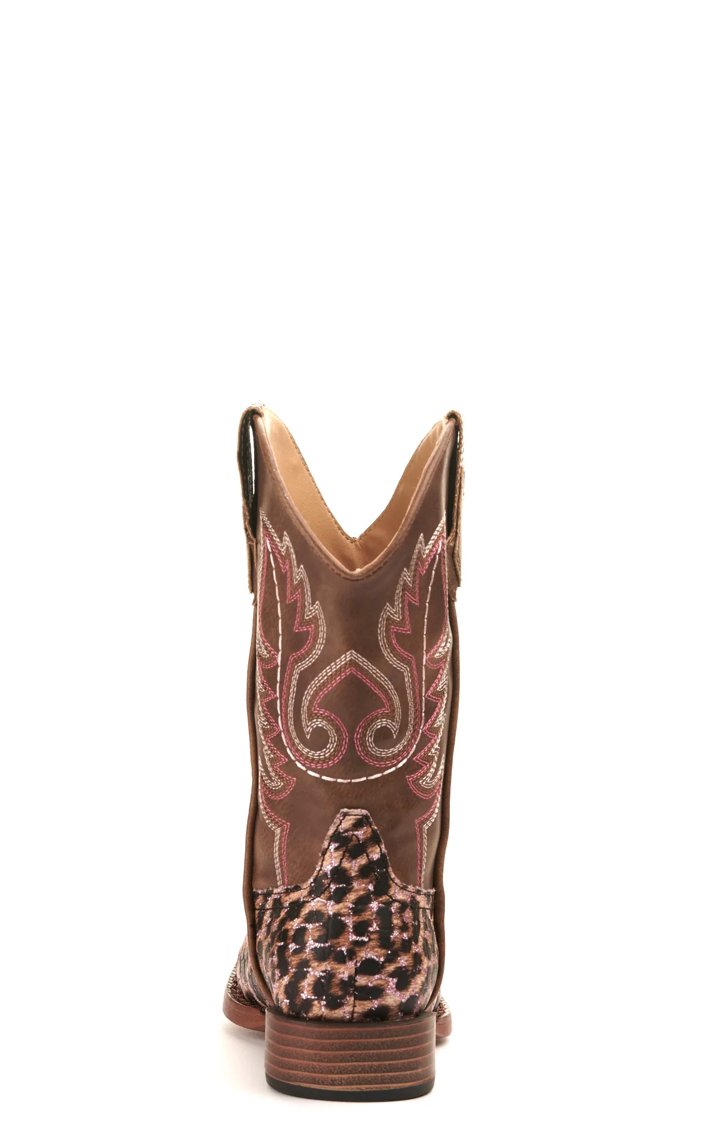 Roper Girl's Brown and Leopard with Pink Glitter Wide Square Toe Cowboy Boot