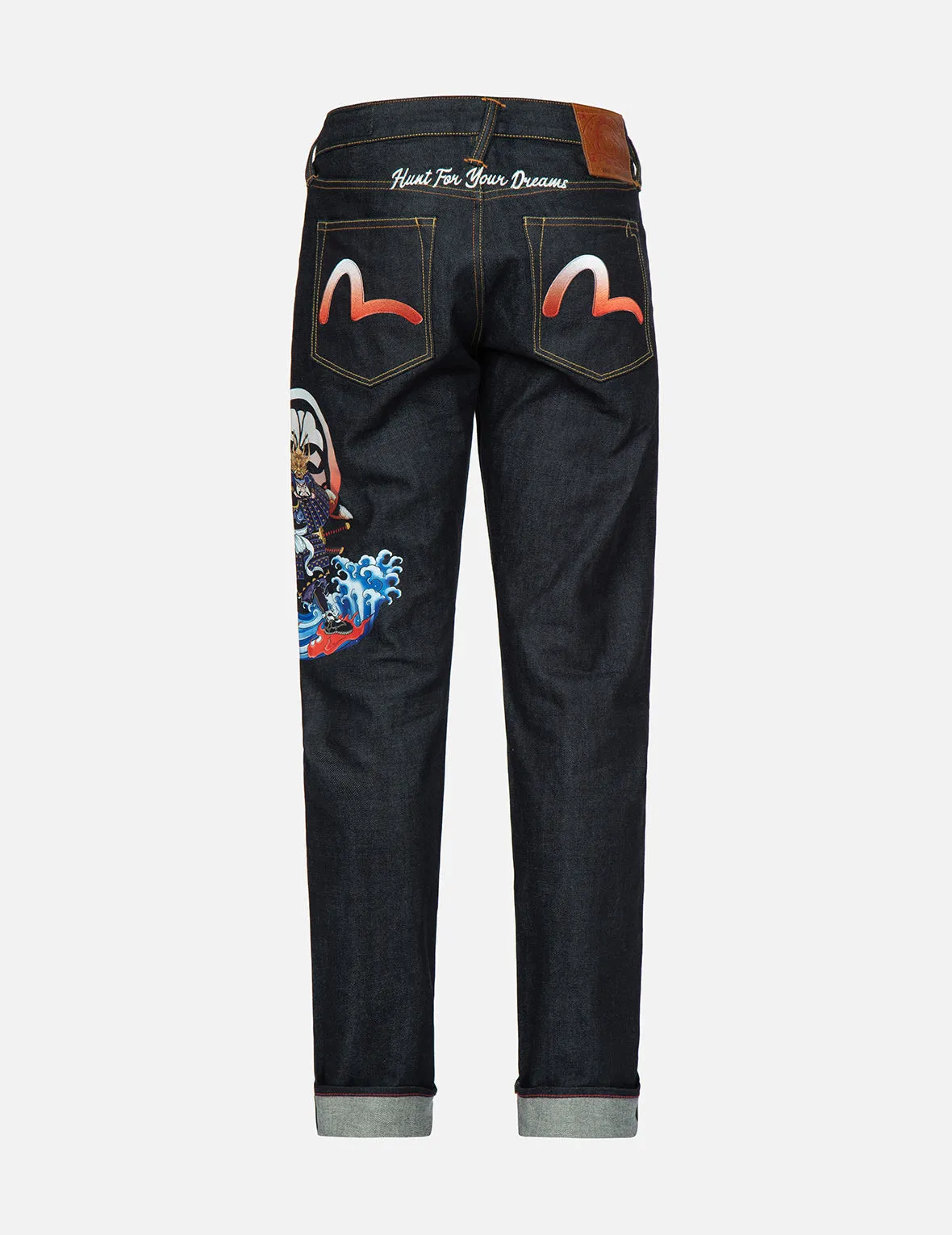 Samurai Print and Seagull Embroidery Slim-Fit Jeans #2010