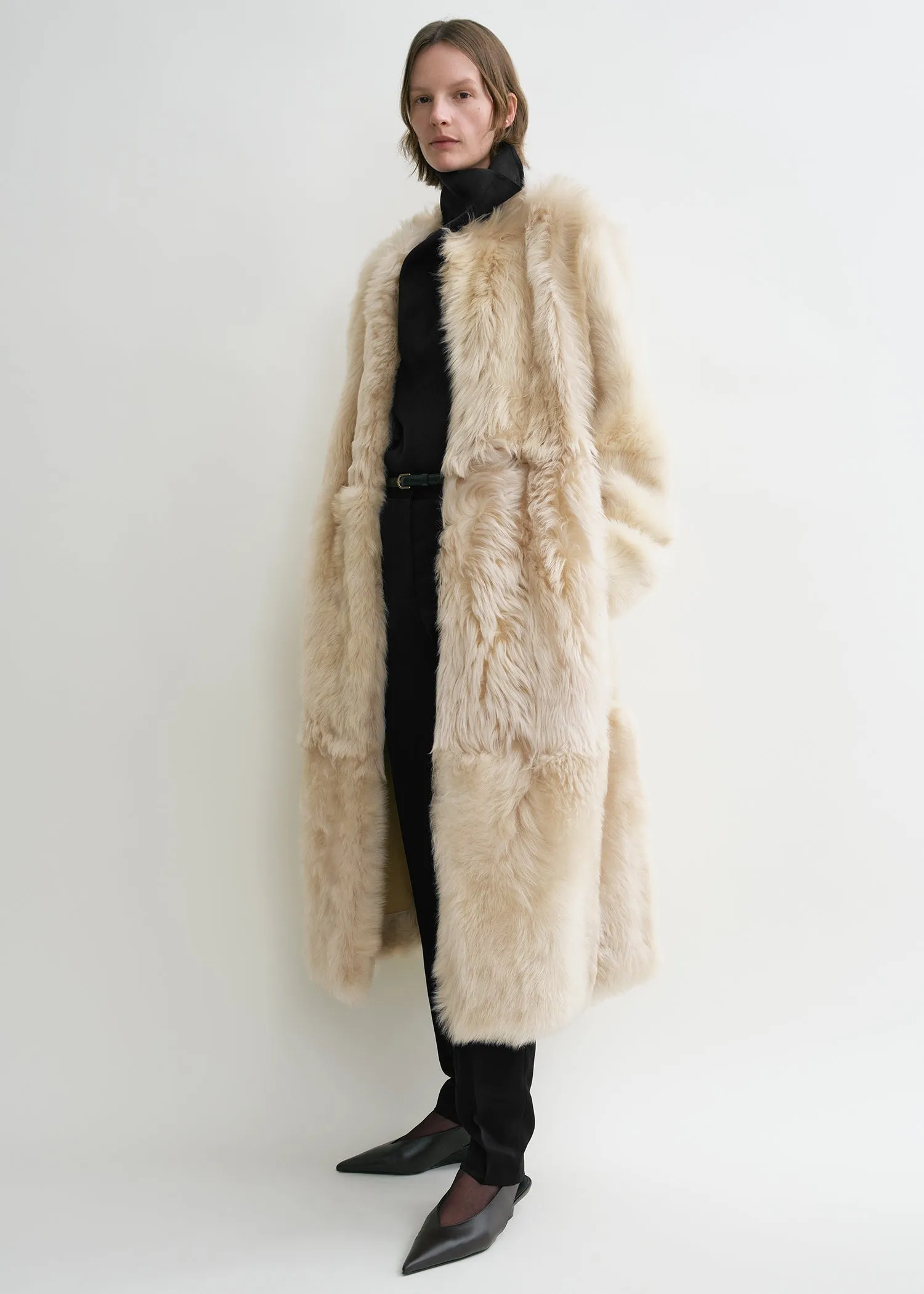 Silky shearling coat eggnog