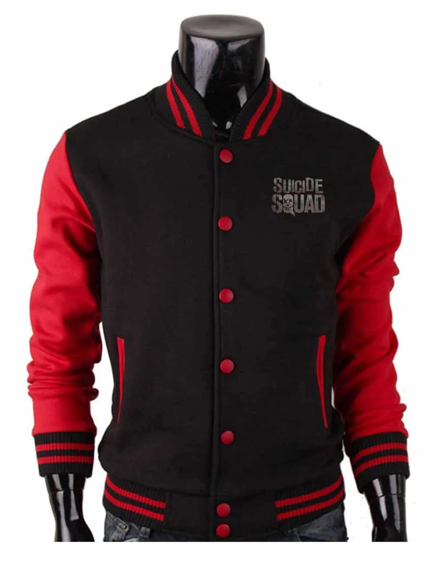 Suicide Squad Varsity Jacket | Red and Black Color