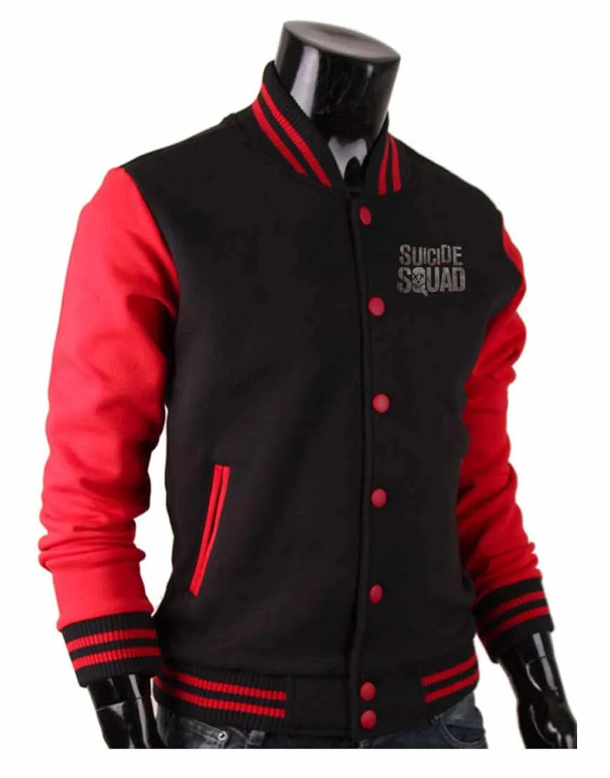 Suicide Squad Varsity Jacket | Red and Black Color