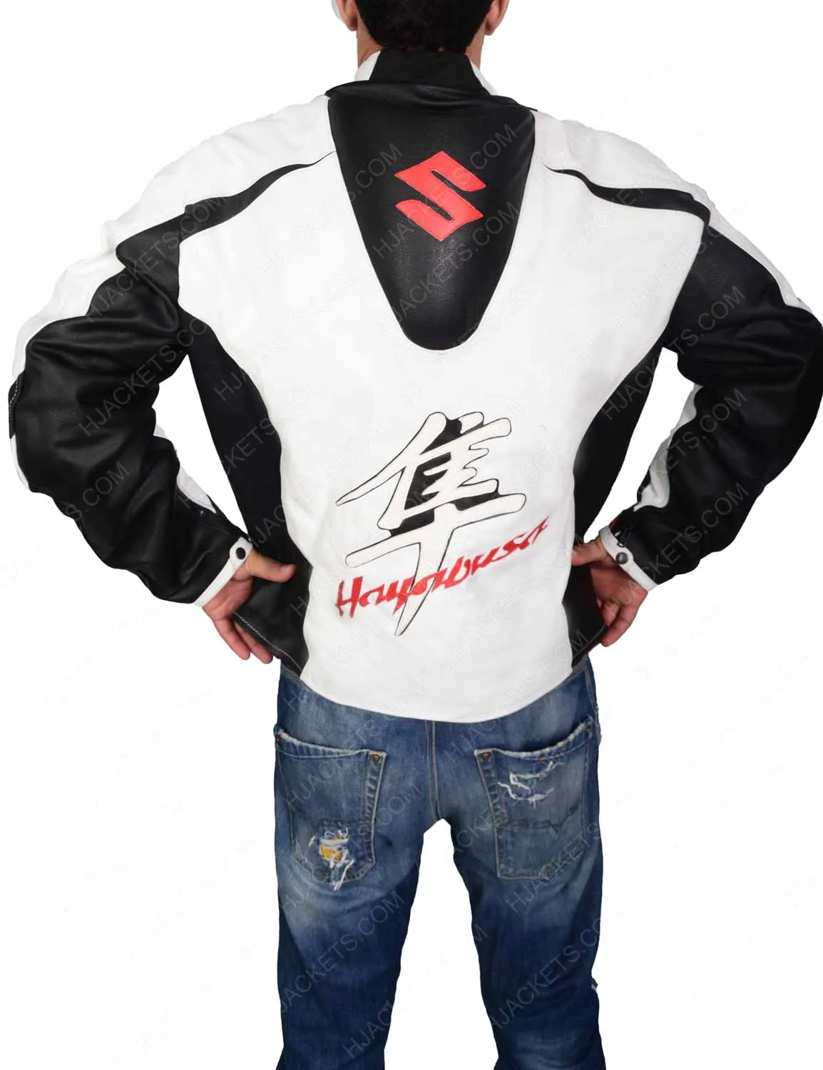 Suzuki Hayabusa White Leather Motorcycle Jacket