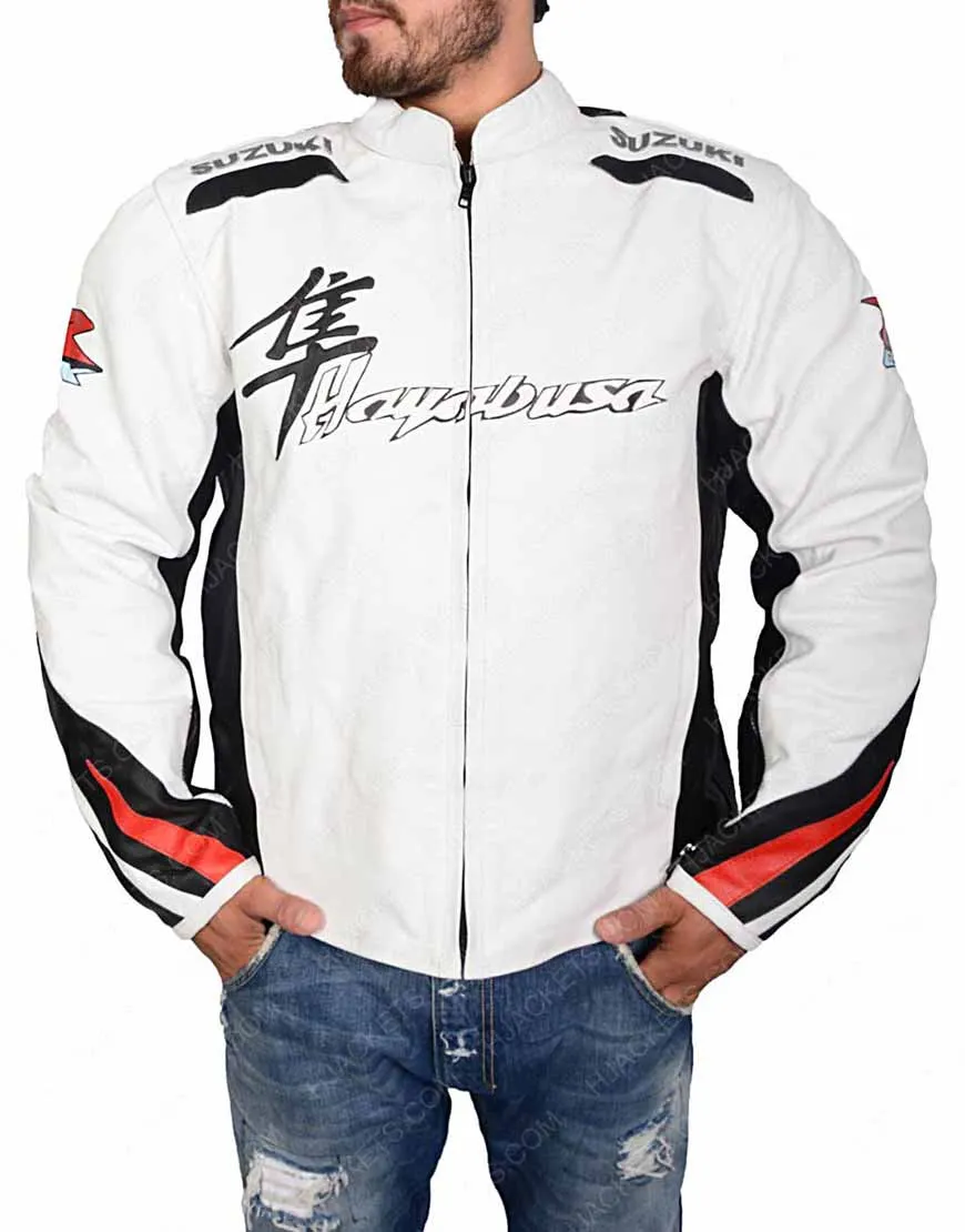 Suzuki Hayabusa White Leather Motorcycle Jacket