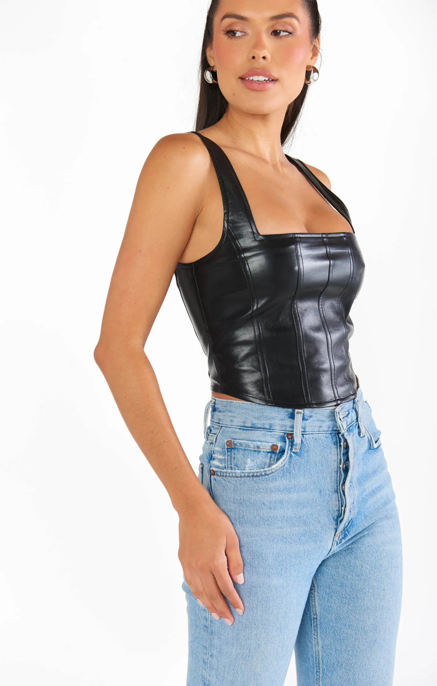 The Corset Top ~ Black Faux Leather