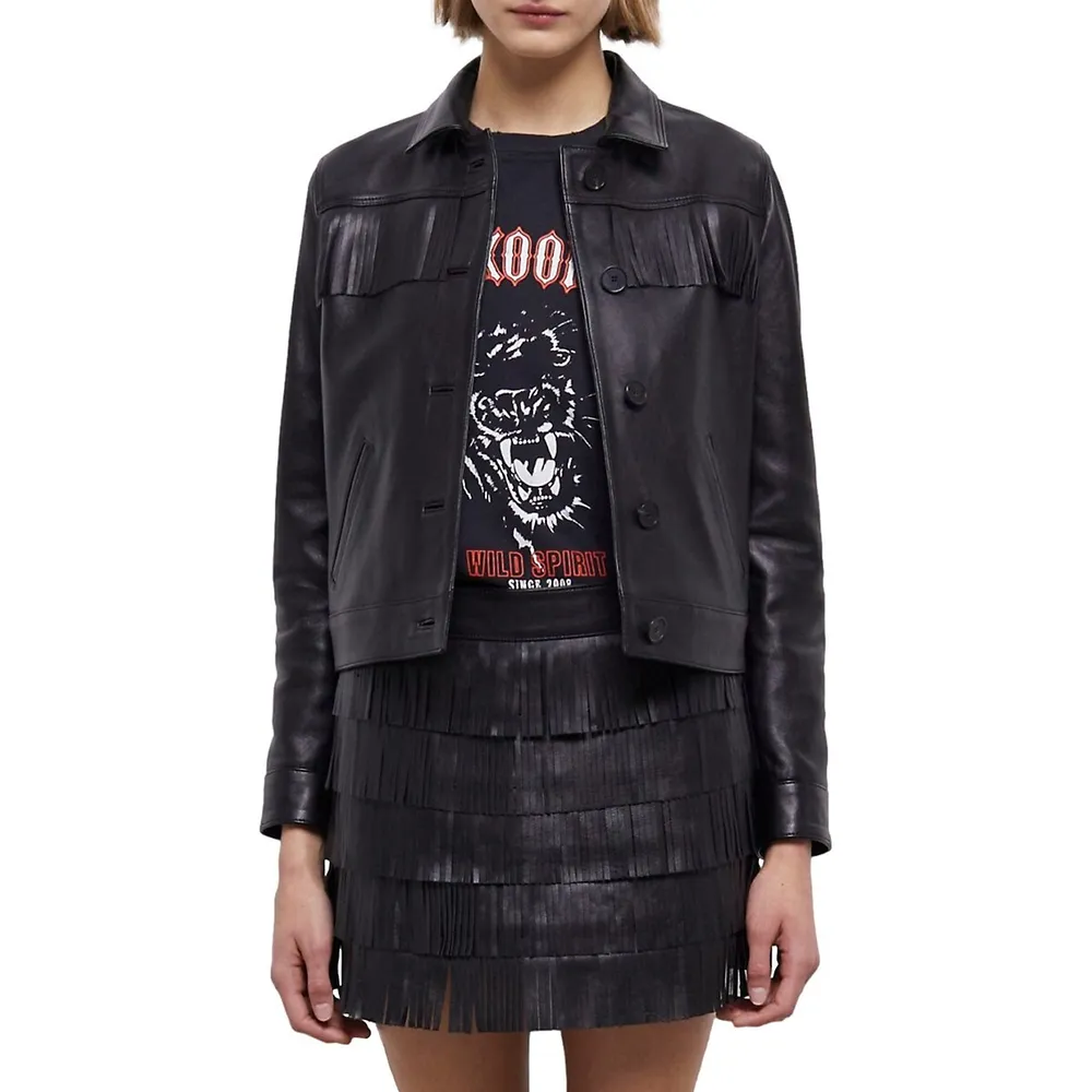 The Kooples Fringed Leather Jacket