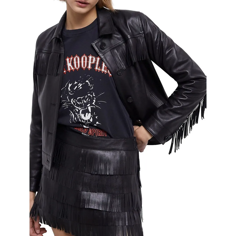 The Kooples Fringed Leather Jacket