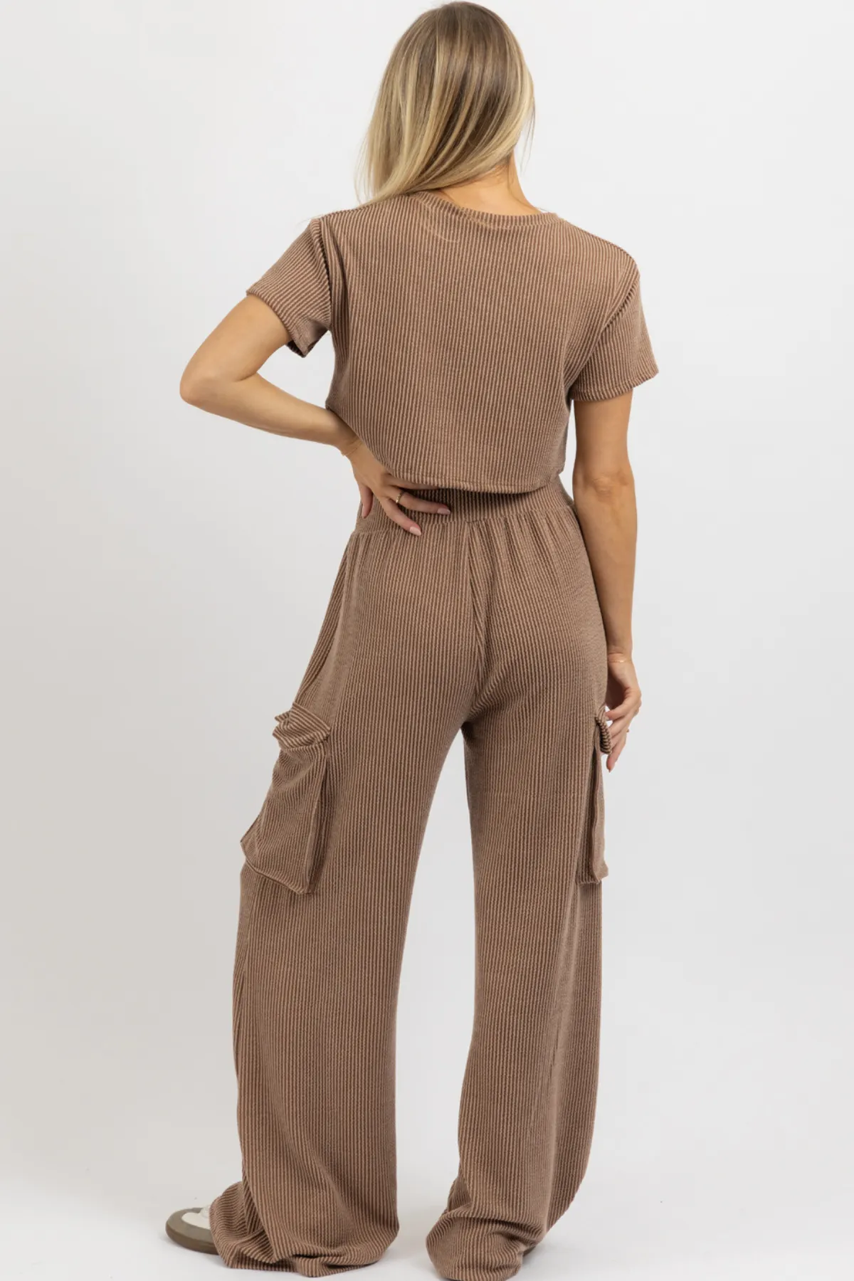 TOFFEE RIBBED CARGO PANT SET