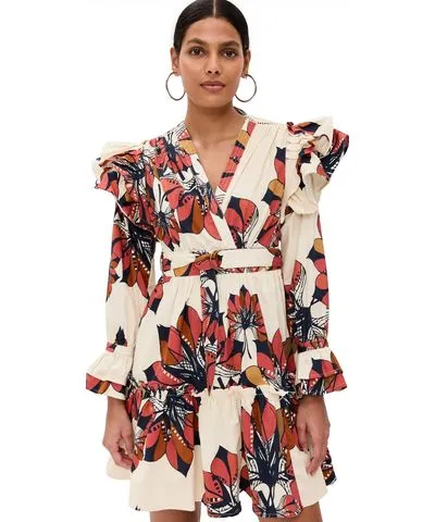 Truth Issa Belted V Neck Dress Leaf Print Stone Multi S