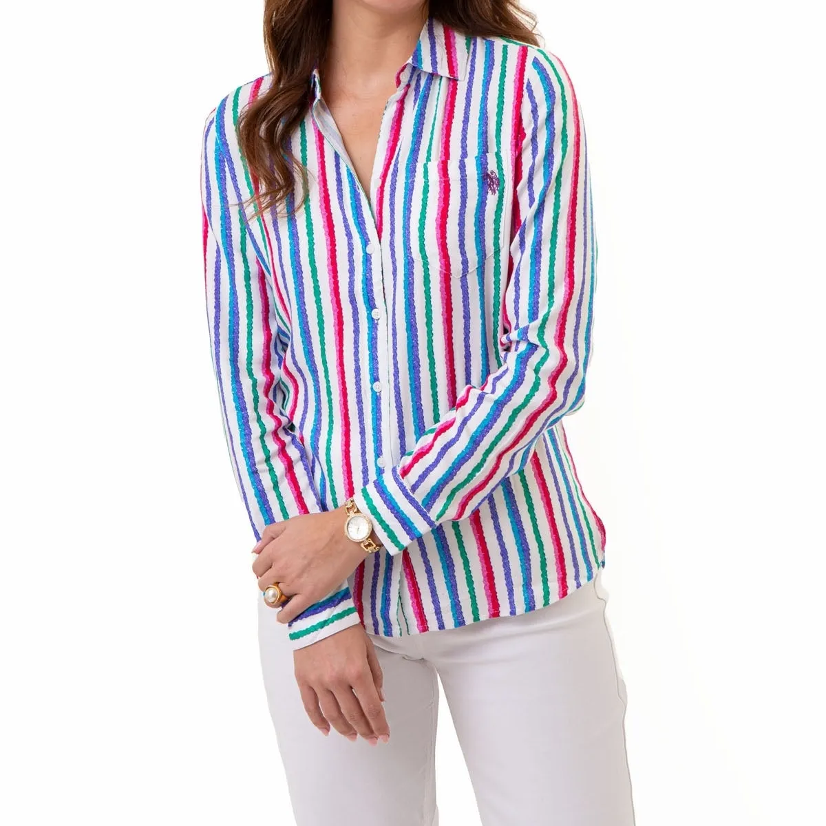 US POLO ASSN.  |Stripes Star Casual Style Long Sleeves Medium Logo