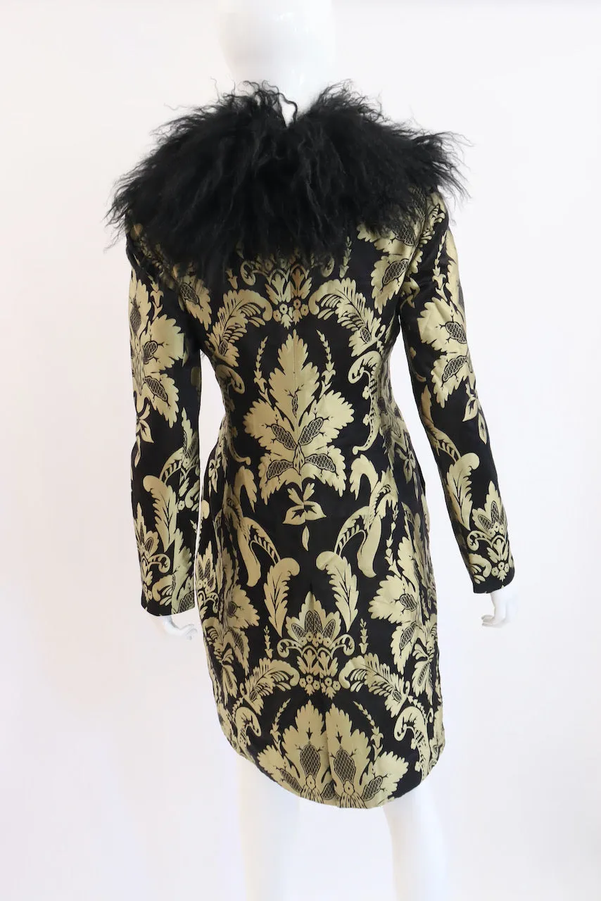 Vintage 80's VALENTINO Silk Coat Dress With Mongolian Lamb