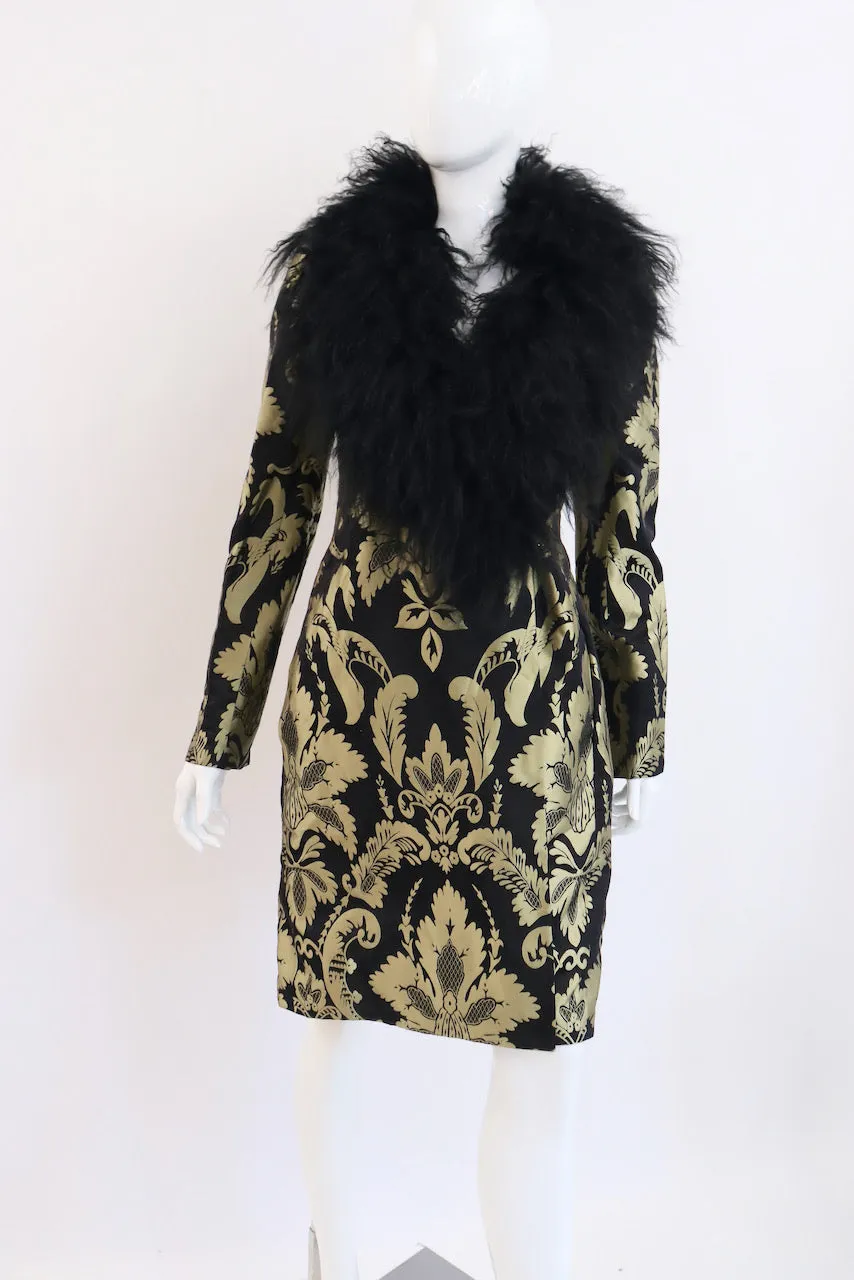 Vintage 80's VALENTINO Silk Coat Dress With Mongolian Lamb