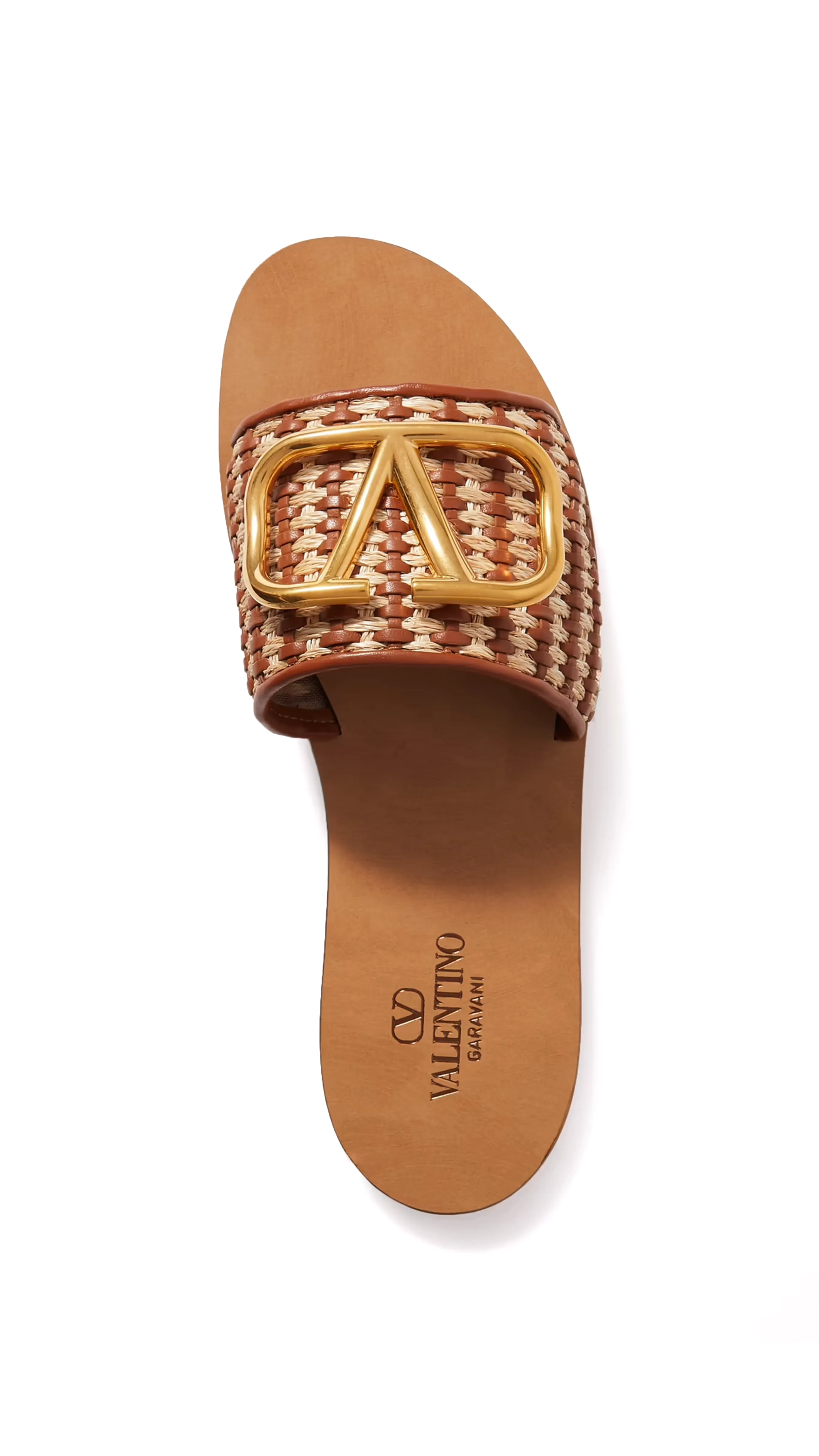 Vlogo Signature Slide Sandal in Woven Raffia and Nappa - Brown/Natural