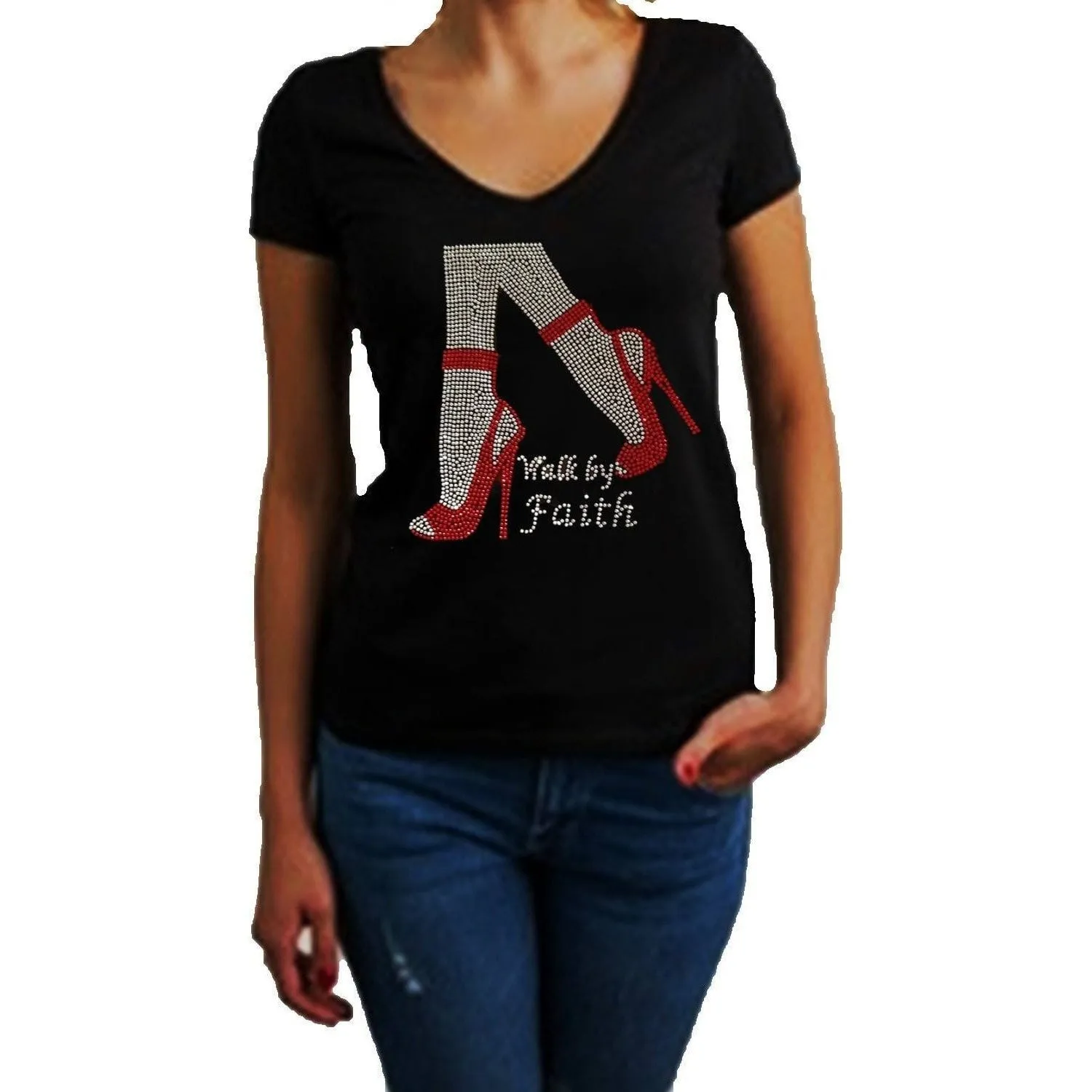 Walk By Faith Rhinestone High Heel Shoes T Shirts