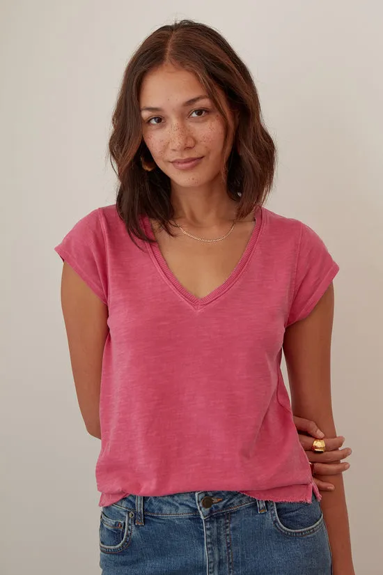 Washed Pearl V Neck Tee