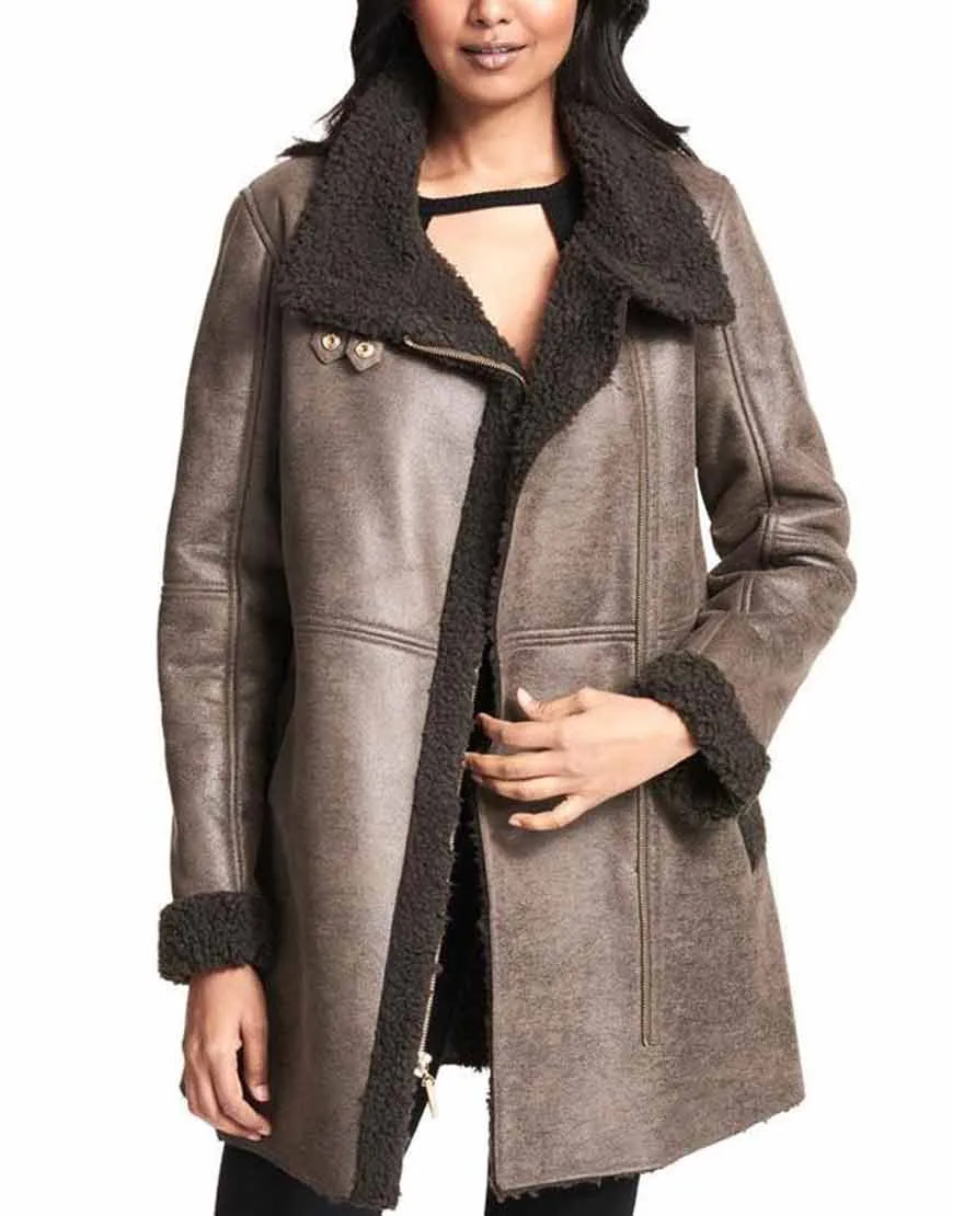 Women's Asymmetrical Faux Shearling Coat | Ujackets.com - 40% OFF