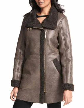 Women's Asymmetrical Faux Shearling Coat | Ujackets.com - 40% OFF