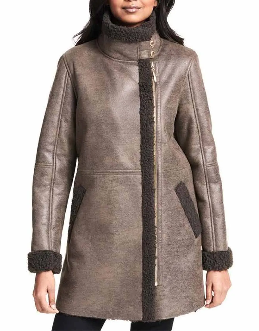 Women's Asymmetrical Faux Shearling Coat | Ujackets.com - 40% OFF