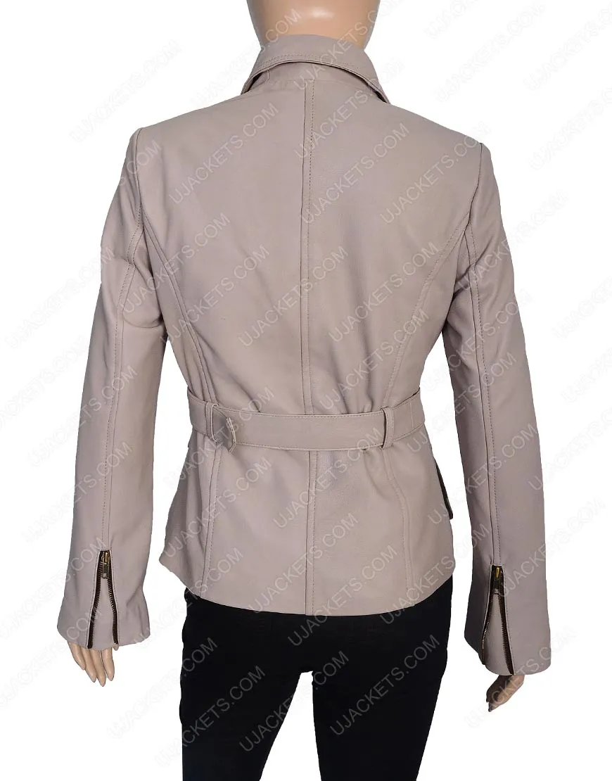 Womens Four Pocket Stone Color Leather Coat | Ujackets