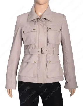 Womens Four Pocket Stone Color Leather Coat | Ujackets